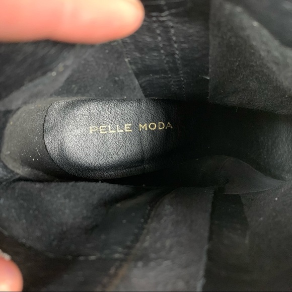 PELLE MODA Genuine Black Suede Chunky Stacked Heel Pointed Toe Zip Ankle Boots - Picture 9 of 12